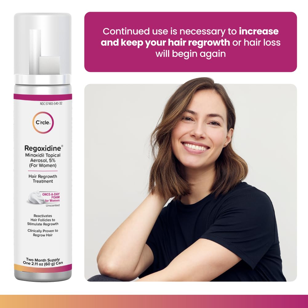 Regoxidine Women's Minoxidil Topical & Foam Helps Restore Top of Scalp Hair Loss and Support Hair Regrowth with Unscented Topical Treatment for Thinning Hair (5% Foam 4-Month Supply)