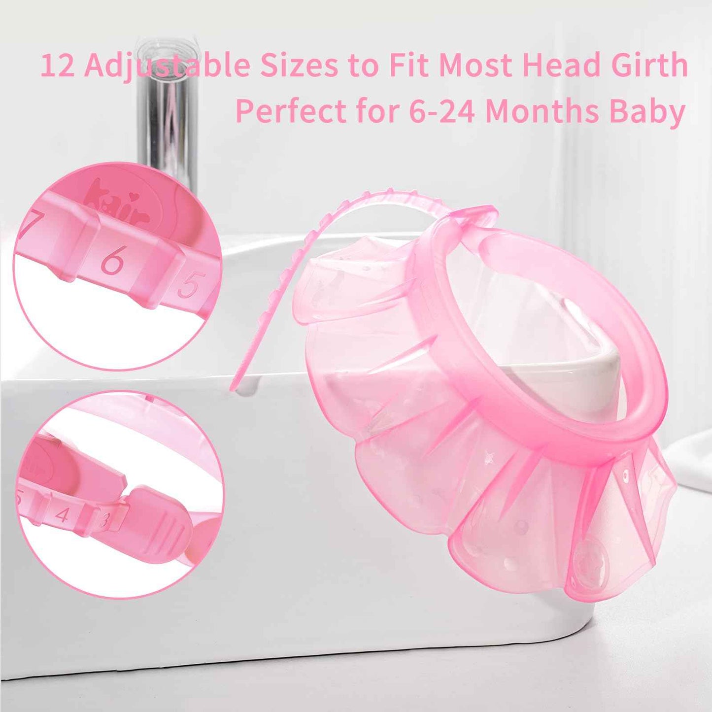 kair Baby Kids Shower Cap Soft Adjustable Silicone Toddler Bath Visor Children Hair Washing Hat Keep Water Out of Eyes & Ears Head Circumference 12.5"-19" (Pink, Less Than 24 Months)