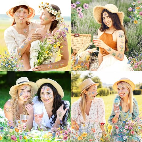 76 Wildflower Temporary Tattoos – 10 Sheets Floral Stickers