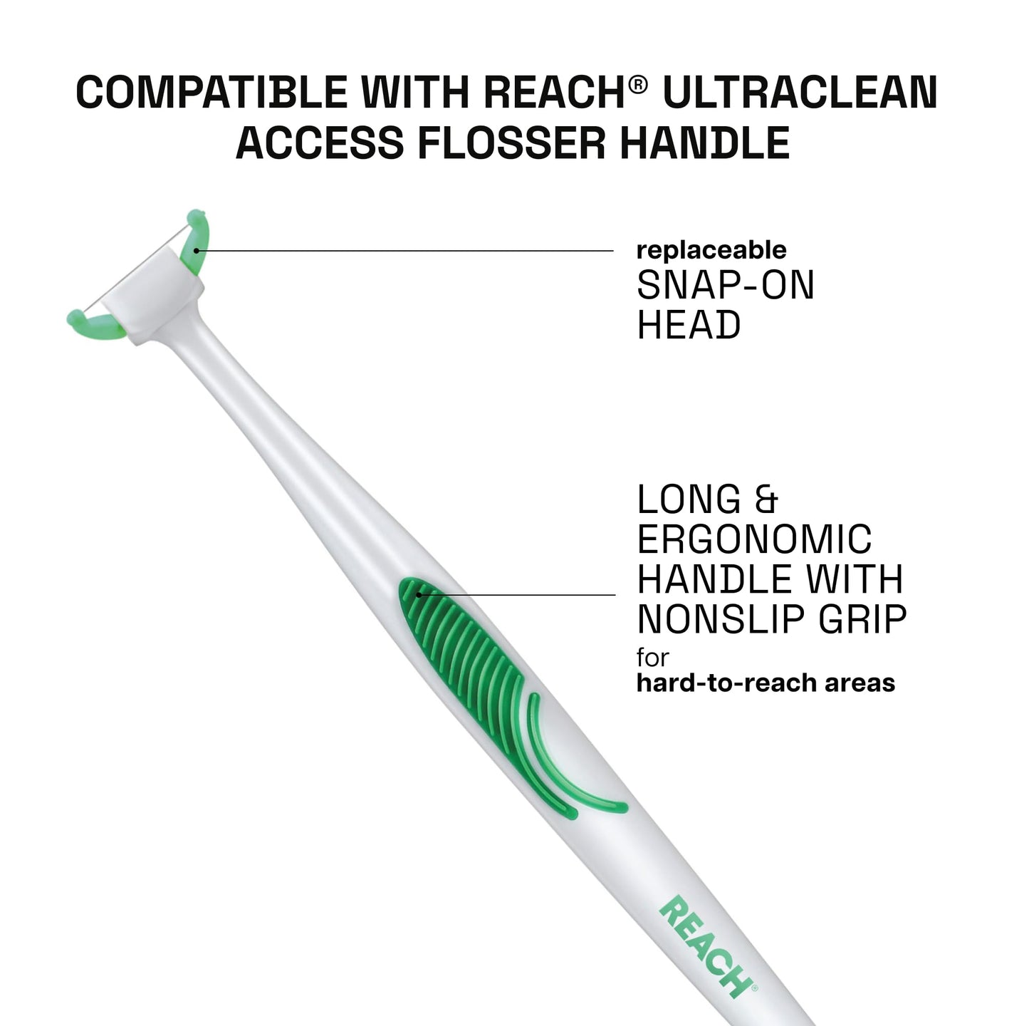 Reach Ultraclean Access Flosser Bundle, Mint, Plaque Remover for Teeth, for Hard to Reach Areas, Oral Care, PFAS-Free, 1 Flosser Starter Kit + 3 Packs Refill Heads