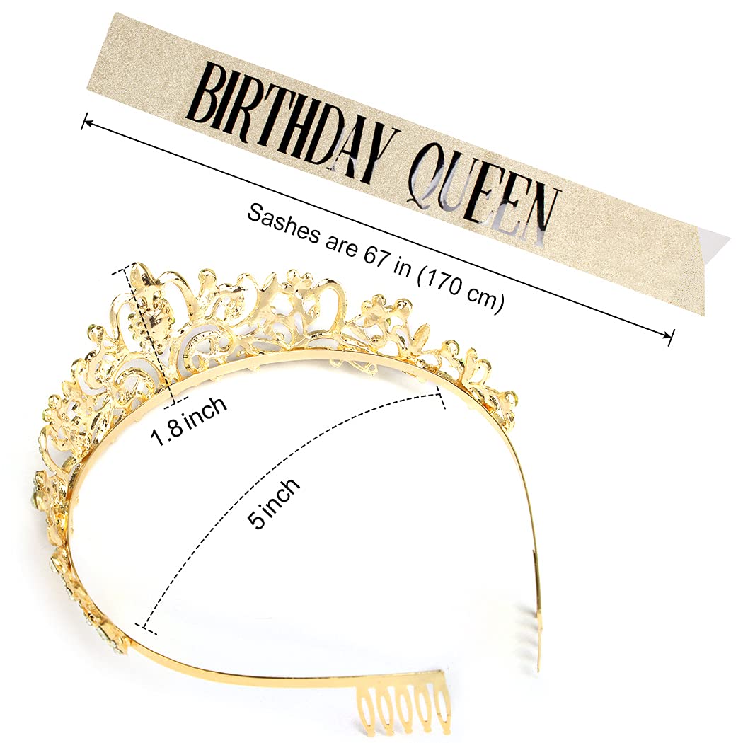 "Birthday Queen" Sash & Rhinestone Tiara Set COCIDE Silver for Women Birthday Decoration Kit Headband for Girl Glitter Crystal Hair Accessories for Party Cake Topper