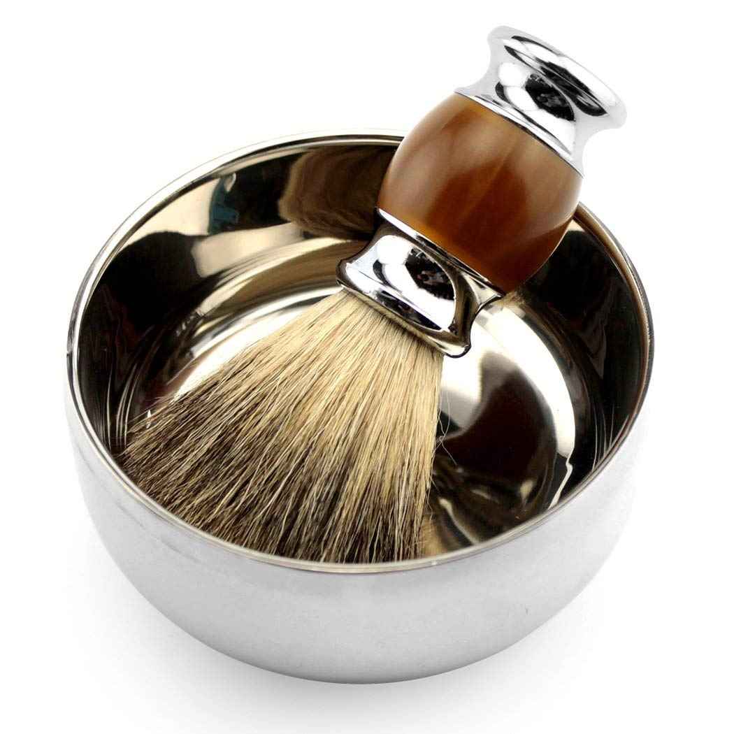 Grandslam Shaving Brush Kit,Pure Badger Hair Shaving Brush,Stainless Steel Shaving Stand and Double Layers Shaving Bowl