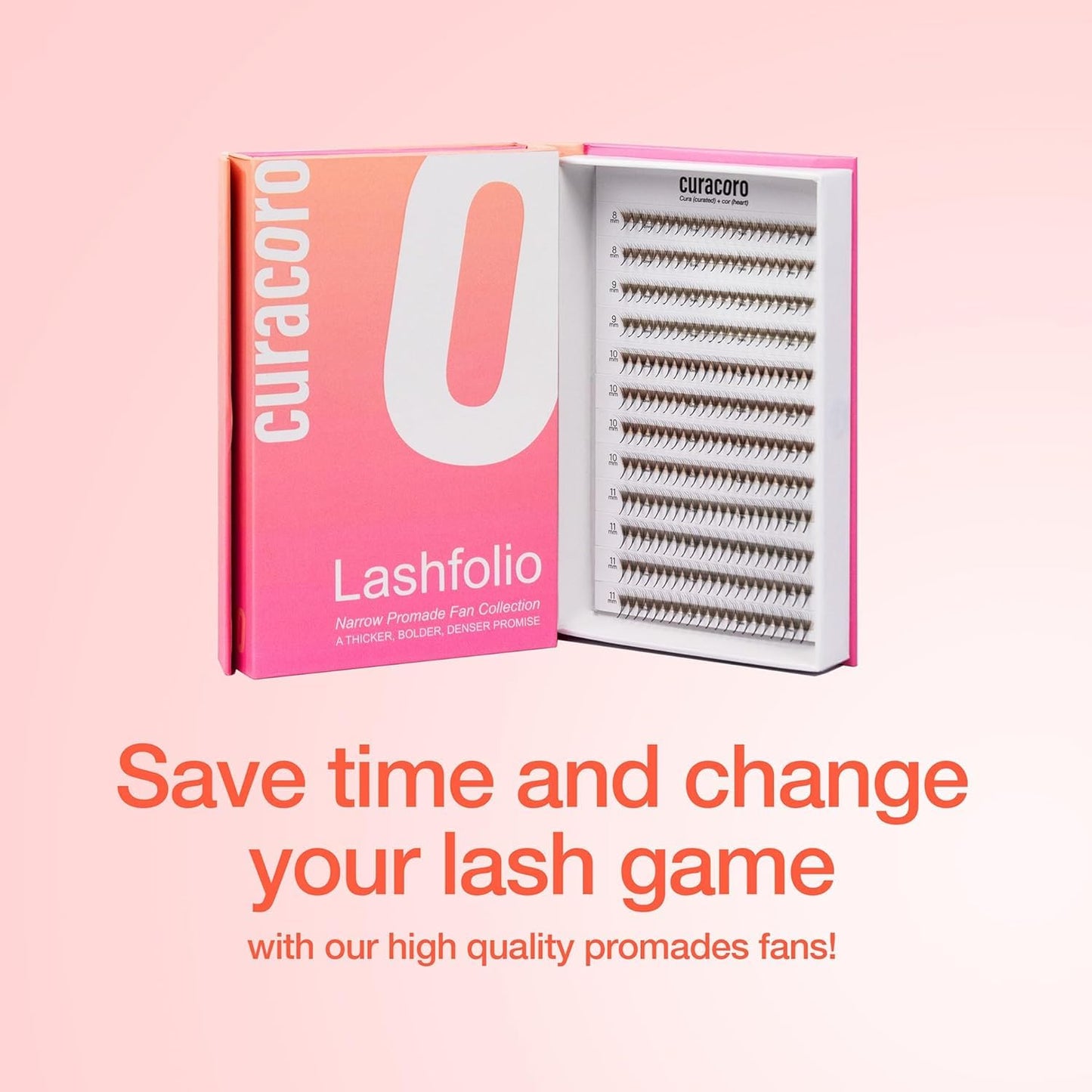 Curacoro LashFolio Narrow Promade Fans, Handmade Volume Eyelashes, 5D~10D, C CC D Curl, Thickness 0.03~0.07mm, 8-15mm Length, Professional Long-Lasting Promade Lash Fans (6D-0.07 D, 12mm-15mm)