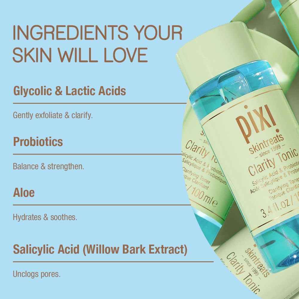 Pixi Beauty Clarity Tonic, AHA & BHA Toner | Minimize Pores, Promote A Clearer, Healthier Complexion, 250 ml