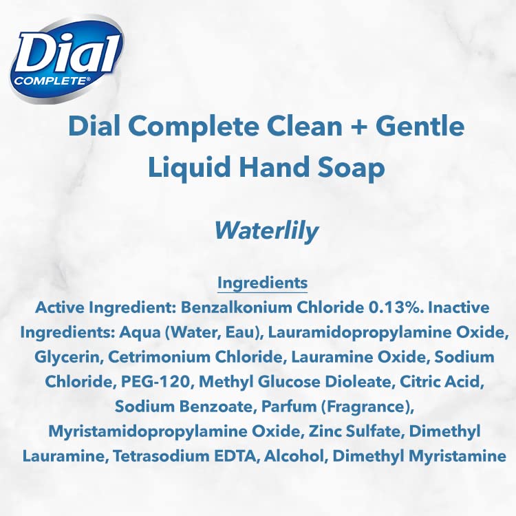 Dial Complete Clean + Gentle Antibacterial Liquid Hand Soap, Waterlily, 7.5 fl oz (Pack of 12)