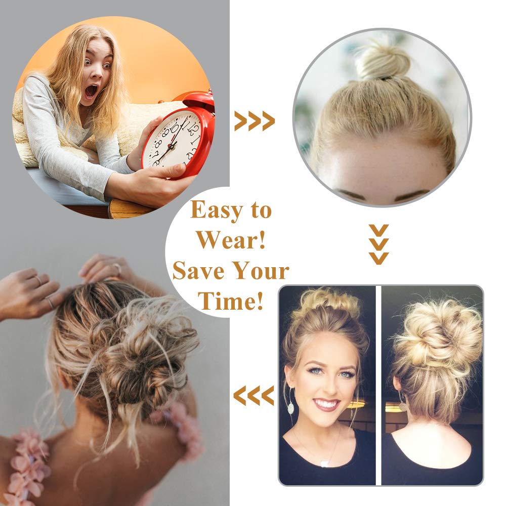 Lativ Messy Hair Bun Tousled Updo Scrunchies Extension With Elastic Rubber Band Accessories Pieces for Women Girls (Messy Bun, Bleach Blonde)