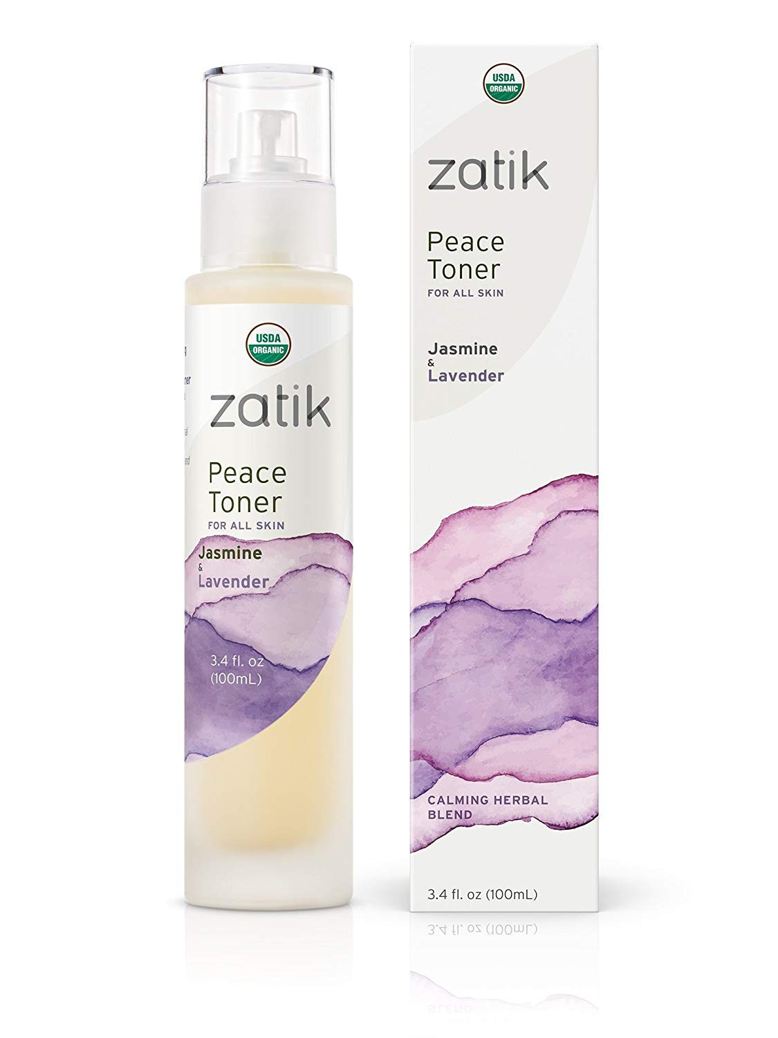 Zatik Naturals - Peace Toner with Jasmine and Lavender, USDA Organic, for All Skins, Refreshing, Comforting, Relaxing and Soothing Toner Promotes Clear Facial Complexion, 3.4 fl oz,100ml