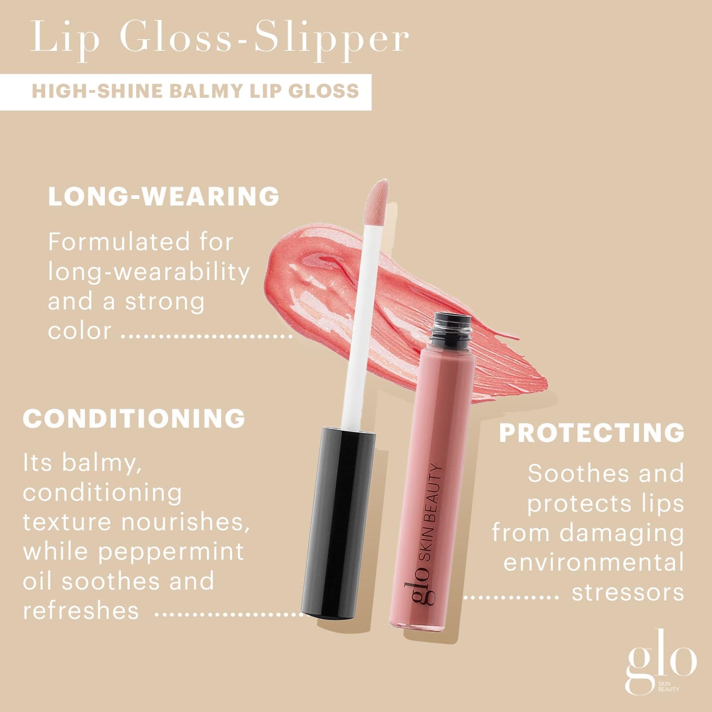 Glo Skin Beauty Lip Gloss in Slipper - Sheer Shimmery Soft Warm Pink - 20 Shades - Non-Sticky - Cruelty Free