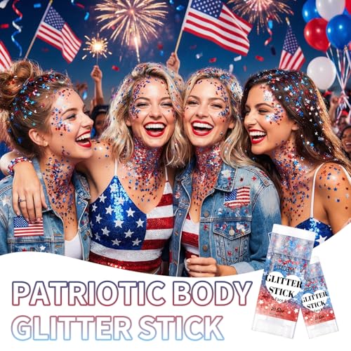Red White Blue Star Glitter Stick for Face & Body
