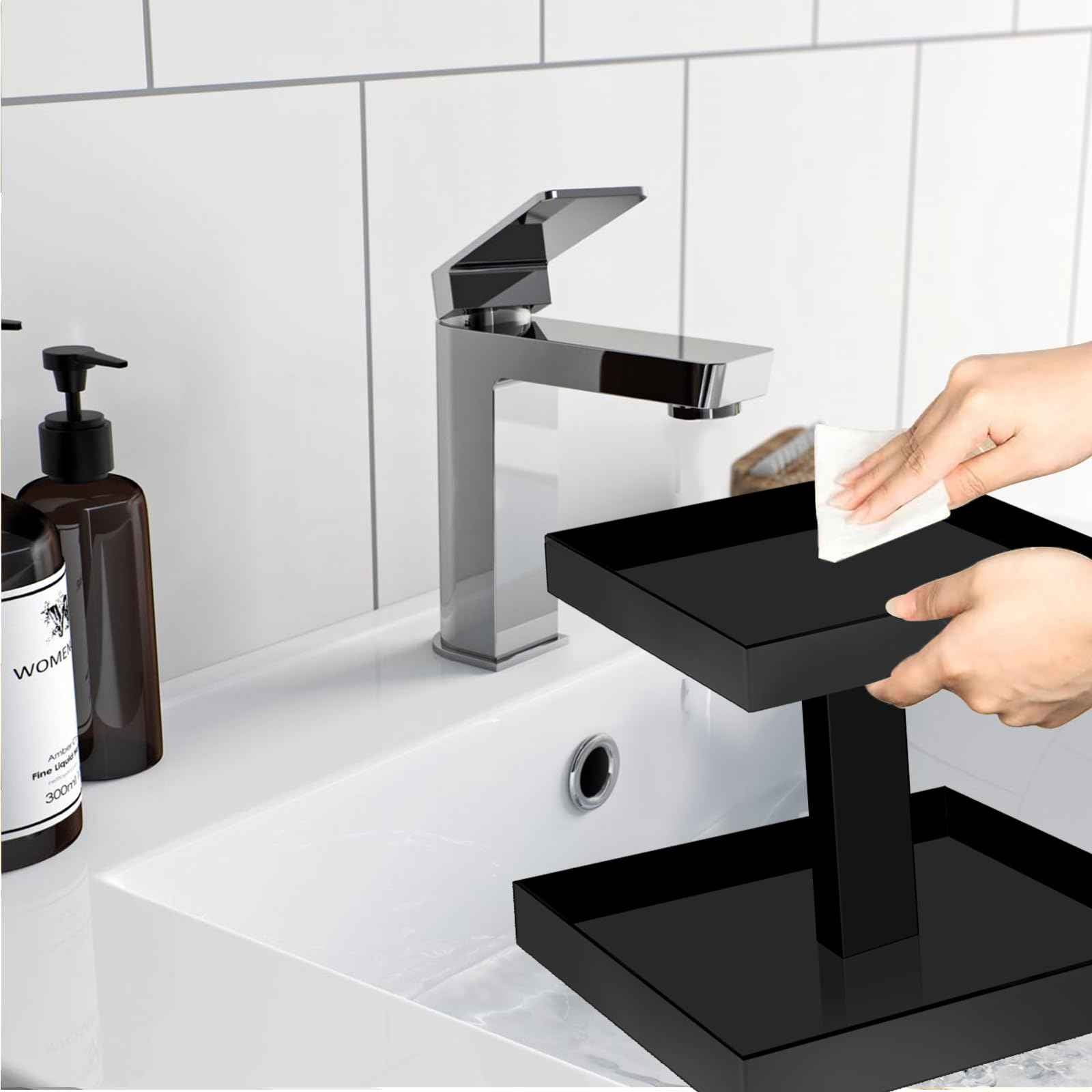 YAGELI Black Perfume Organizer for Men - 2 Tier Acrylic Cologne Rack Organizer for Men, Rectangular Vanity Storage with Sturdy Design, Space Saver for Bathroom & Bedroom