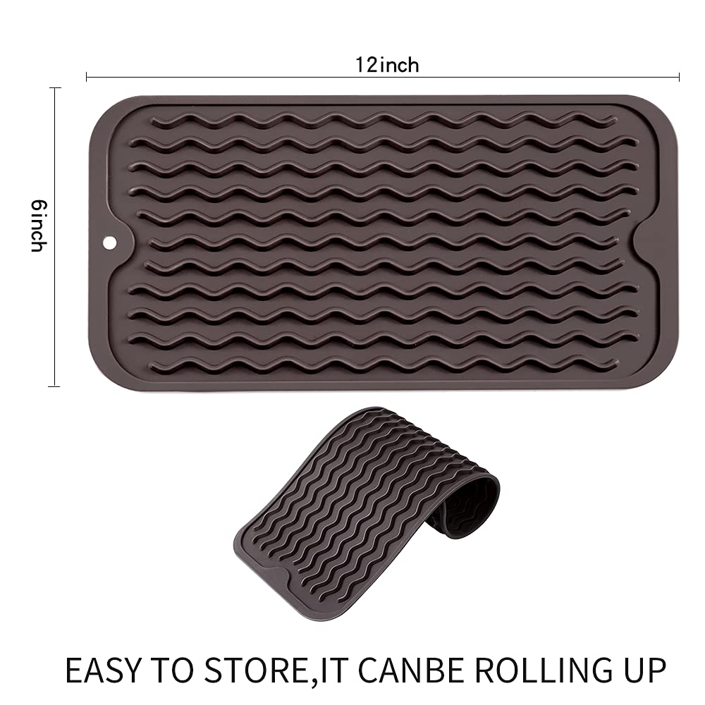 MicoYang Silicone Dish Drying Mat for Multiple Usage,Easy clean,Eco-friendly,Heat-resistant Silicone Mat for Kitchen Counter,Sink,Bar,Bottle,or Cup Coffee S 12 inches x 6 inches