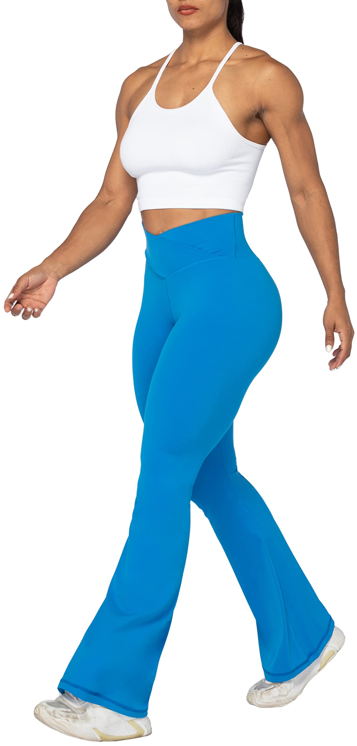 Sunzel Flare Leggings, Crossover Yoga Pants for Women with Tummy Control, High-Waisted and Wide Leg French Blue