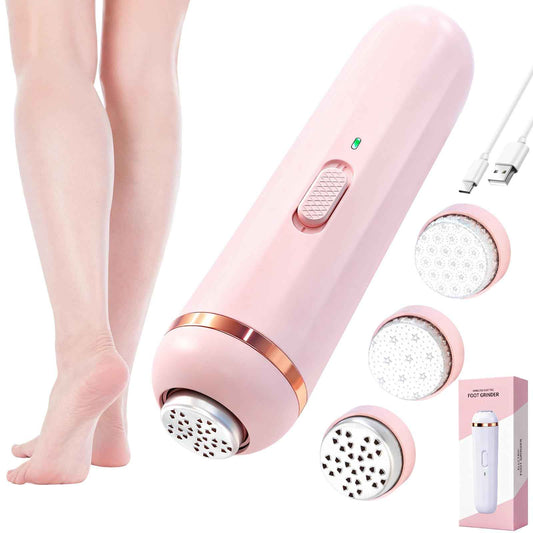 Wireless Electric Foot File - Callus Remover Tool for Feet, Rechargeable Pedicure Tool with 3 Replaceable Grinding Heads, Professional Adjustable Speed Foot Files for Dead Skin, Cracked Heels (Pink)