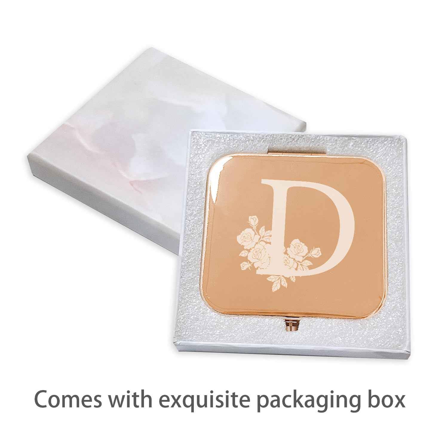 Ximruyuv Pocket Mirror for Women, Rosegold Square 2.8”×2.8” Metal Frame Double Sided Mini Magnifying 1X/2X Pocket Mirror for Men Can be Used as Gifts for Woman (D)