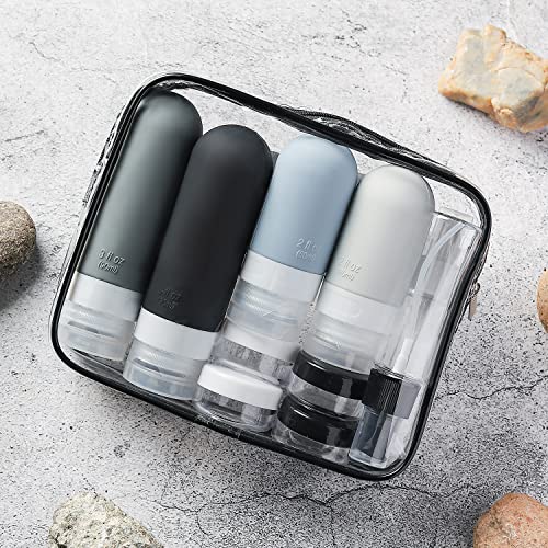 Depoza 16 Pack Travel Bottles Set - TSA Approved Leak Proof Silicone Squeezable Containers for Toiletries, Conditioner, Shampoo, Lotion & Body Wash Accessories (16 pcs/Black Pack)