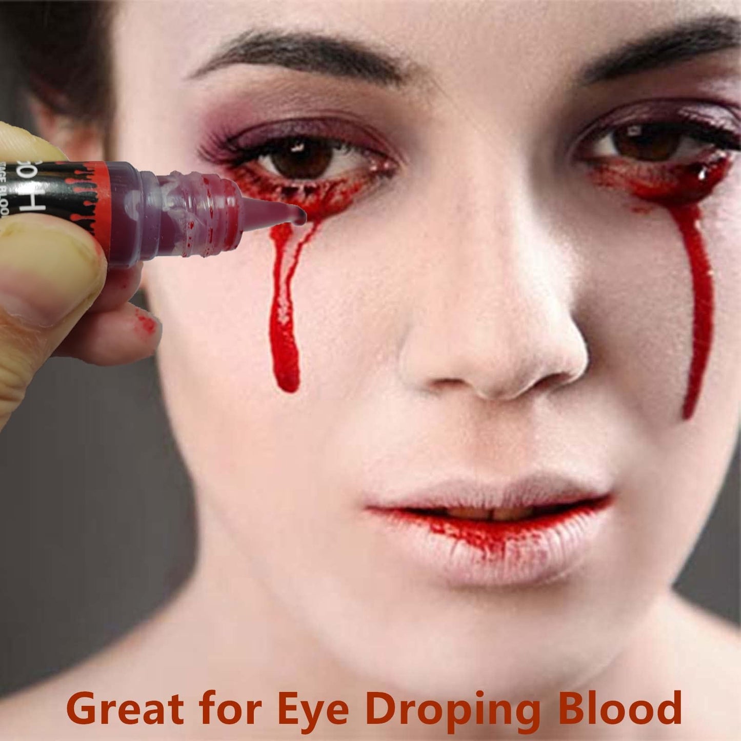 Go Ho Dripping Fake Blood Washable(0.27 oz),Edible Fake Blood Realistic Effect Sticky Vampire Blood Makeup for Eyes Drips Teeths Mouth Nose Bleeds,Halloween Cosplay SFX Zombie Vampire Makeup,Bright