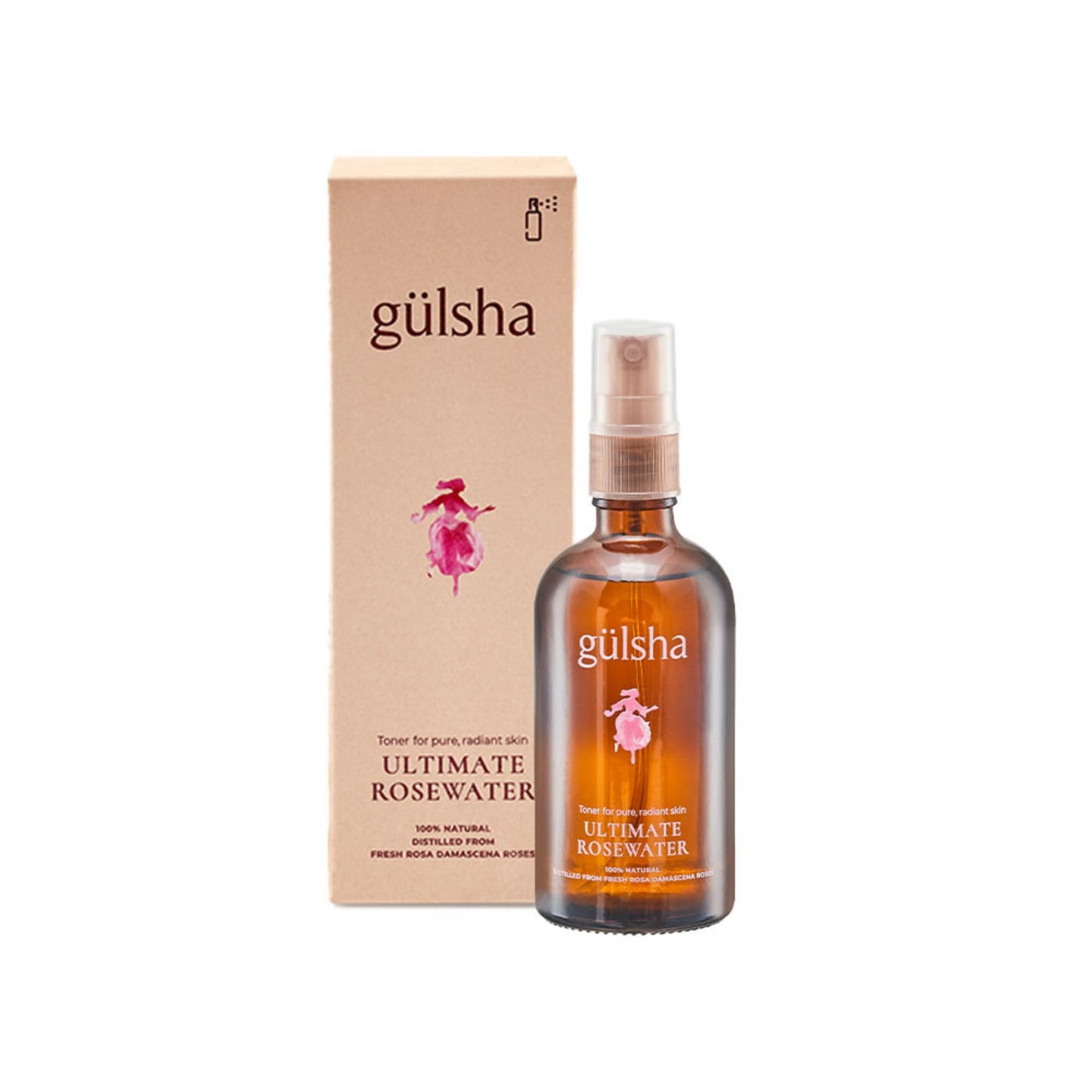 GULSHA ULTIMATE ROSEWATER, Natural Rosa Damascena Flower Water, Cleanses, Nourishes and Tones Skin, Restores Radiance to Your Skin, Free from Chemicals, 100% Natural Glow Rose Essence, 100ml/3.38 FlOz