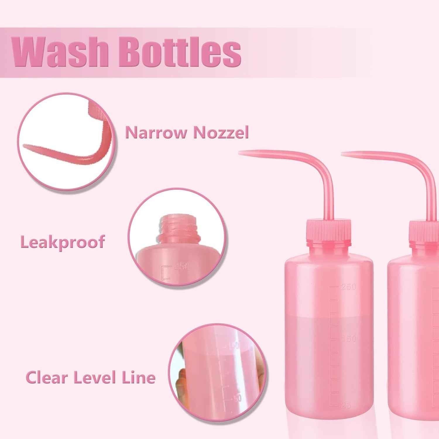 Tattoo Bottle Bags with 2pcs Squeeze Bottles -LEEYUKA 250pcs Pink Wash Bottle Covers With 2pcs 250ml Bottles Squeeze Bottle Sleeves for Tattoo Bottles Pink Tattoo Supplies
