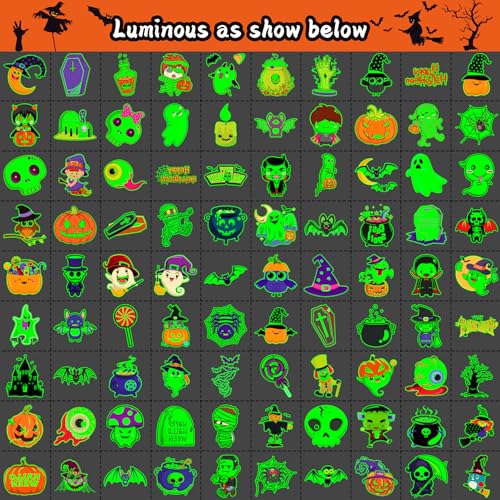 Glow in Dark Halloween Temporary Tattoos for Kids, 102 Designs