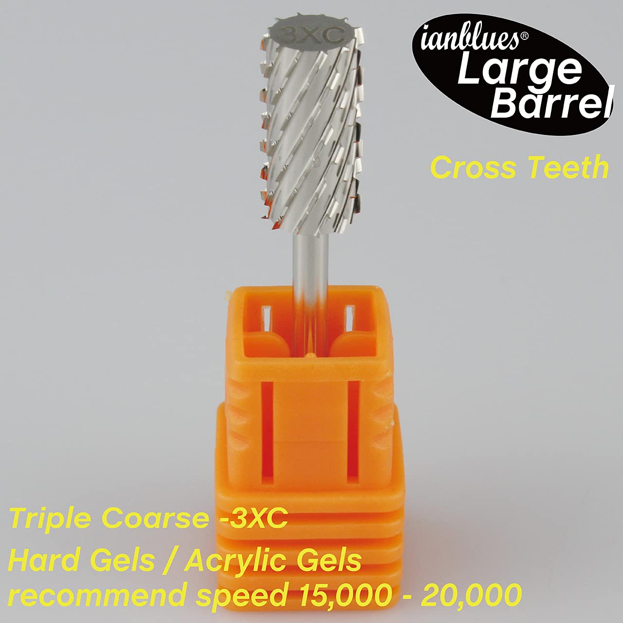 ianblues Nail Drill Bit, Large Barrel, Professional E-Filing for Acrylics and Gel Nails, 3/32” (Triple Coarse - 3XC)