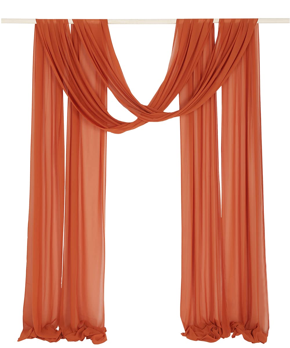 SHERWAY 2 Panels Extra Long 24Ft Chiffon Wedding Arch Drapes, Party Reception Backdrop Ceremony Swag Decoration (Burnt Orange & Burnt Orange)