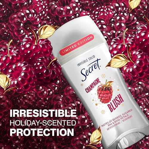 Secret Fresh Antiperspirant Deodorant for Women, 72hr Breathable Odor Protection with Pro-Hyaluronic Acid, Holiday Invisible Solid, Champagne Blush with Berries, Sugared Rim & Rose Petals Scent, 2.6oz