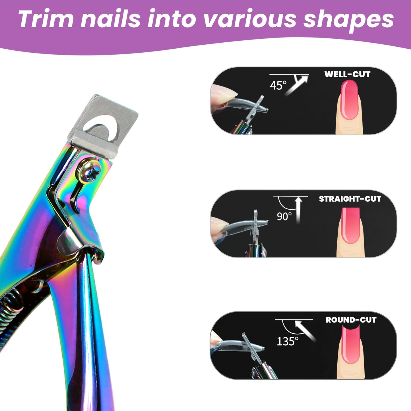 Acrylic Nail Clippers with Sizer Magnets 2pcs, Inartato Fake Nail Tips Cutters for Nail Tips Professional Manicure Tools Acrylic Nail Art Supplies (Rainbow)