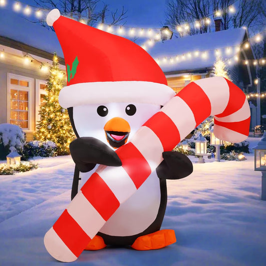 GOOSH 5 FT Christmas Inflatables Penguins Outdoor Decorations Blow Up Yard Penguins Holding Candy Cane with Built-in LEDs for Xmas Holiday Party Indoor Garden Lawn Decor