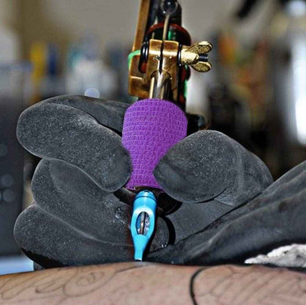 VideoPUP 24PCS Tattoo Grip Cover Wrap,Phosphor Pink&Purple Disposable Cohesive Tattoo Grip Cover Elastic Bandage Handle Grip Tube for Tattoo Machine Tattoo Grip Accessories