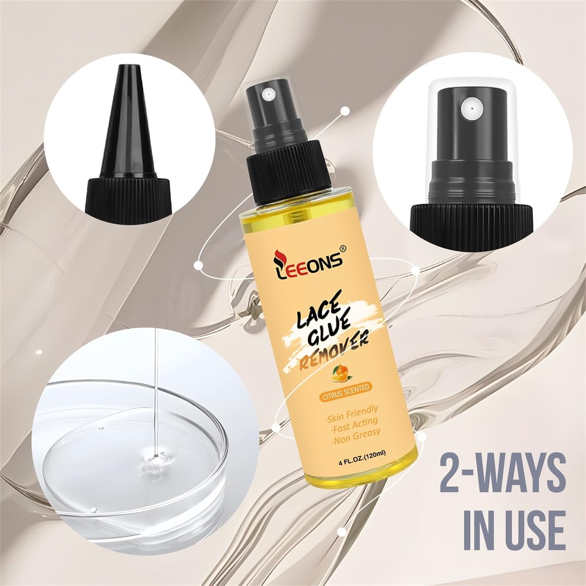 4OZ/120ml Tape and Lace Remover Fast Acting/Bond Release Spray/Residue Removal Solution for Lace Wigs, Extensions, Hair Systems Tape & Lace Glue Remover NO Harsh Solvents, Dyes, Harmful Fumes