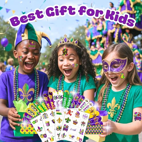 72-Piece Mardi Gras Party Favors - Tattoos & Slap Bracelets
