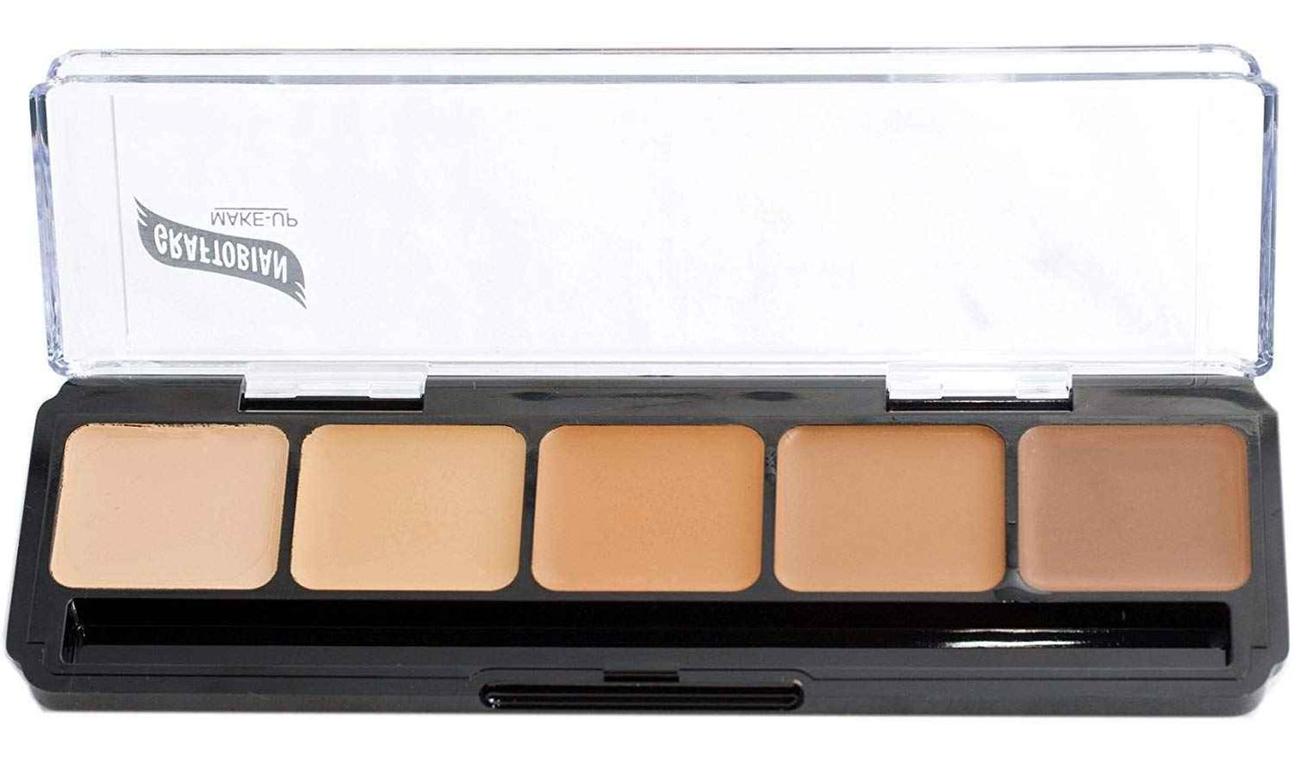 Graftobian HD Glamour Crème Foundation Palette (Warm #3) - High Definition 5 Color Makeup Palette, Cream Based Foundation Concealer and Contour Palette, Full Coverage - Medium/Dark Warm Skin Shades