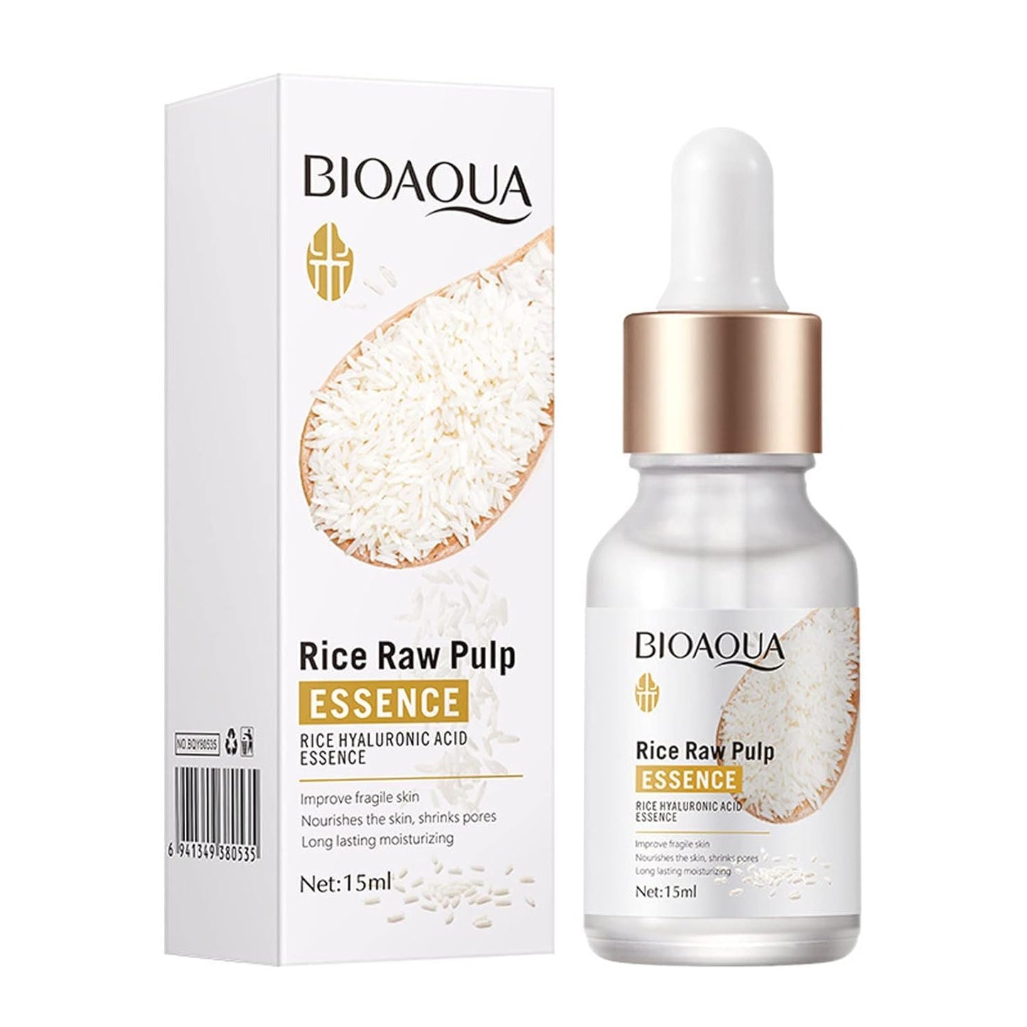 BIOAQUA Rice Raw Pulm Face Essence Hyaluronic Acid Shrink Pores Soften Moisturizing Facial Serum Skin 15ml (1 bottle, 0.5, Fl Oz)