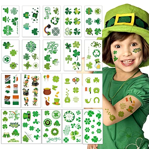 St. Patrick's Day Temporary Tattoos, 20 Sheets Shamrock Design