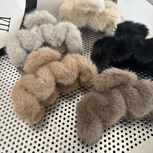 Cute Furry Claw Clips for Curly Hair Elegant Fluffy Plush Faux Fur Large Hair Clip For Thin Long Hair Non-Slip for Women and Girls