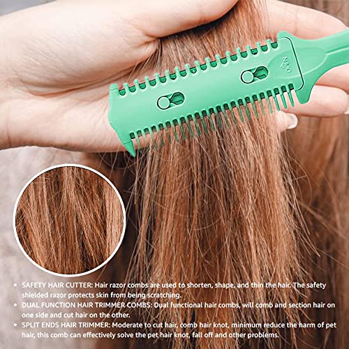 Green Double-Ended Haircut Razor Comb Set - Styling & Split Ends Trimmer, 3 Pack