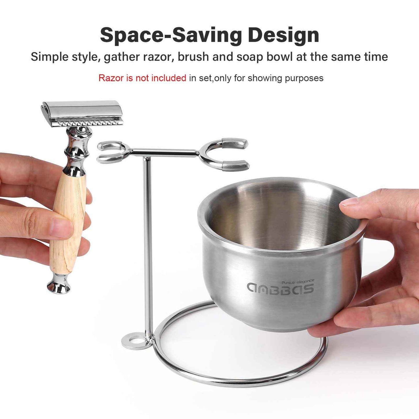 Anbbas Badger Hair Shaving Brush with Wood Handle,Stainless Steel Razor and Brush Stand, Shaving Bowl with Shaving Soap Bar 4in1 Set for Men Wet Shave