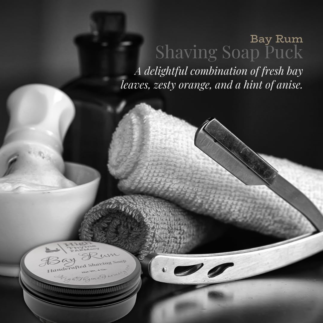 Bay Rum Shaving Soap Puck - Large 4 Ounce Bar of Bay Rum Soap for Shaving - 3 Inch Shave Puck - Bay Rum Shave Soap Puck in Travel Tin - Shave Soap for Men - Made in the USA (Bay Rum)