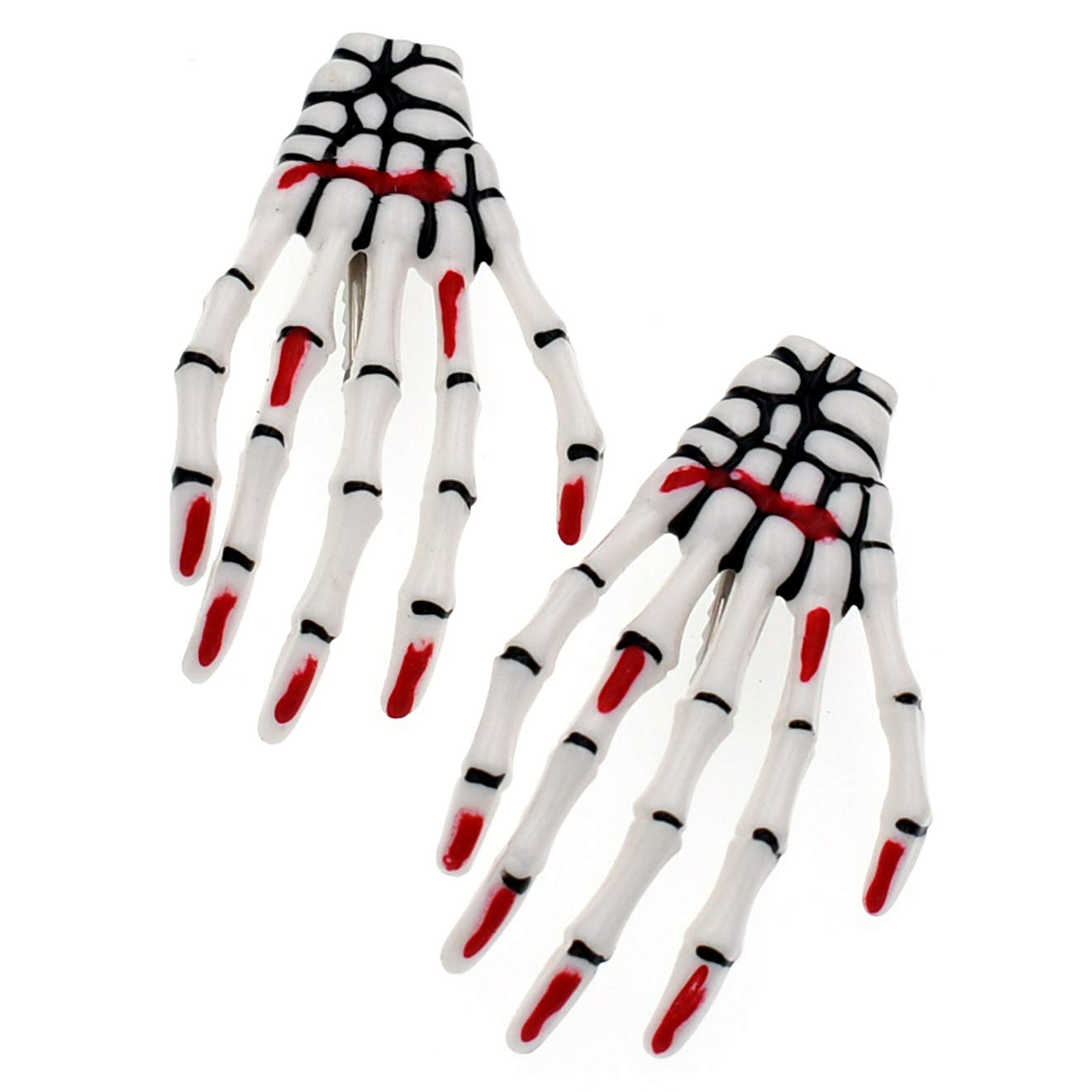 10Pcs Skeleton Hands Hair Clips 3" Skull Hand Bone Shape Halloween Party Hair dress Accessories, Red Nail