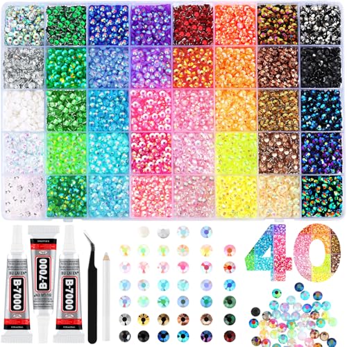 Zefy 40-Color Bedazzling Kit: 10000 Pcs 5mm Flatback Rhinestones