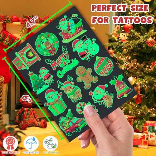 Luminous Christmas Temporary Tattoos for Kids - 53PCS Christmas Glow in The Dark Tattoos Stickers for Boys and Girls,Christmas Party Favors, Supplies, Decorations for Kids Stocking Stuffers and Gifts