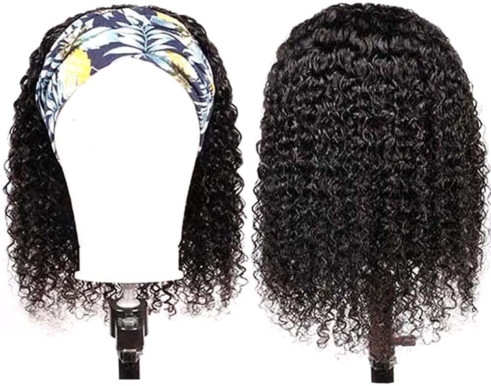 Rebasar Headband Wig Human Hair 12 Inch Glueless Wear and Go Curly Headband Wigs for Black Women Human Hair Deep Wave Headband Virgin Hair Black Wig