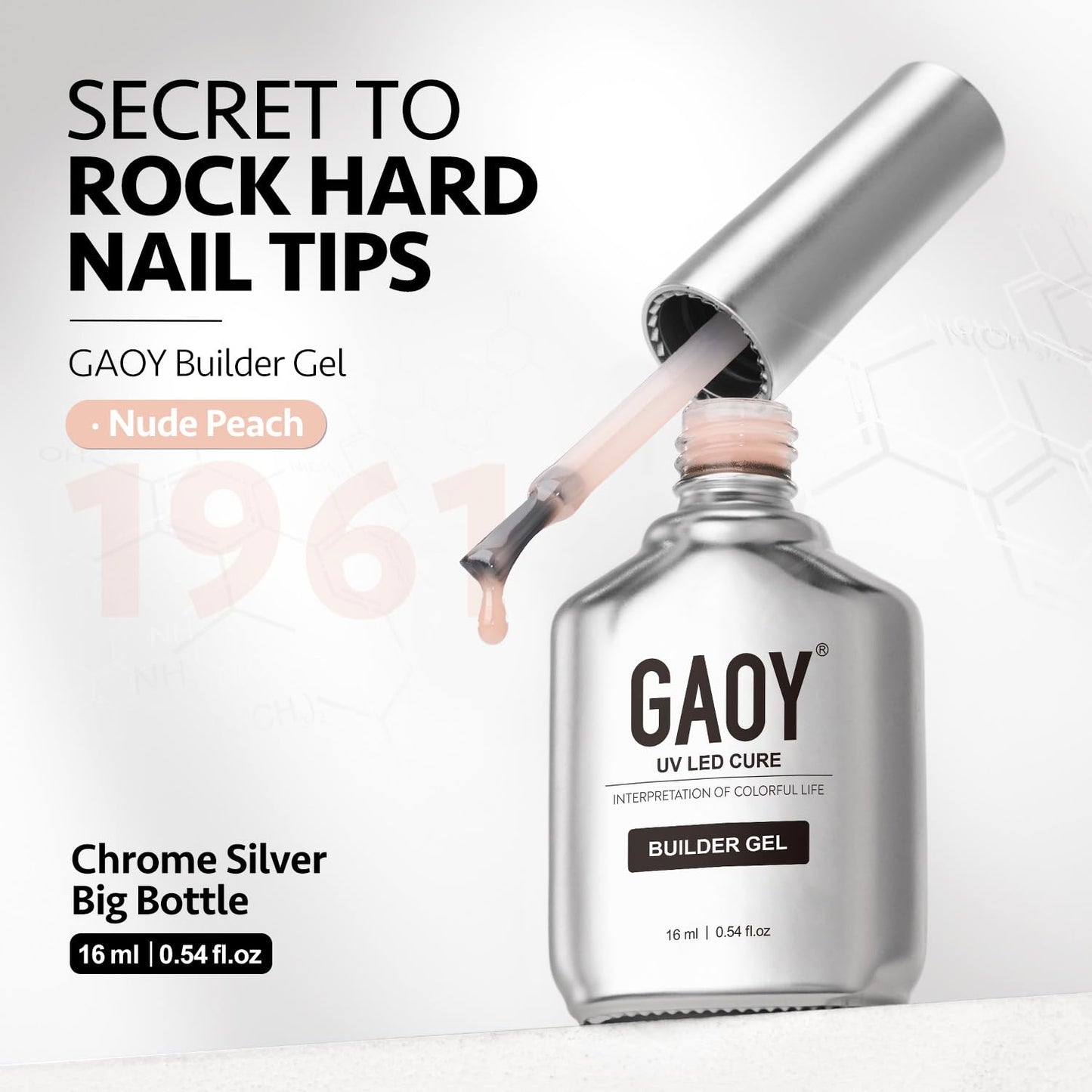 GAOY Builder Gel for Nails, 16ml Nail Strengthener in a Bottle, Nail Extension Hard Gel, Soak Off Long Lasting UV Gel, 1961 Nude Peach, Base Coat Top Coat Needed