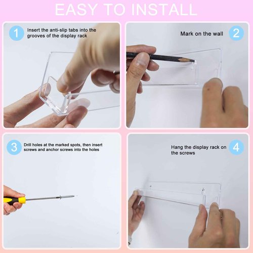 6 Pack Wall Mounted Acrylic Nail Polish Organizer Rack 15 Inch Clear Nail Polish Shelf with Removable Ends Multi-Purpose Shelf for Essential Oils Cosmetics Storage Display for Salon Bathroom