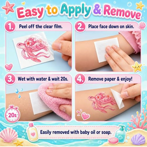 96 Ocean Turtle Temporary Tattoos for Kids - Party Favors