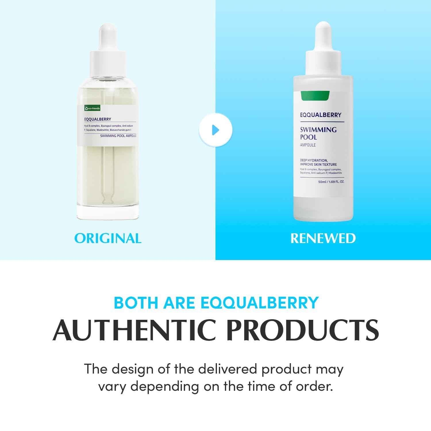 EQQUALBERRY Swimming Pool Ampoule - Hyaluronic Acid Serum for Glass Skin | Deep Hydration and Soothing with CICA Extracts | Korean Skin Care Serum, 1.69 Fl. Oz. 50ml