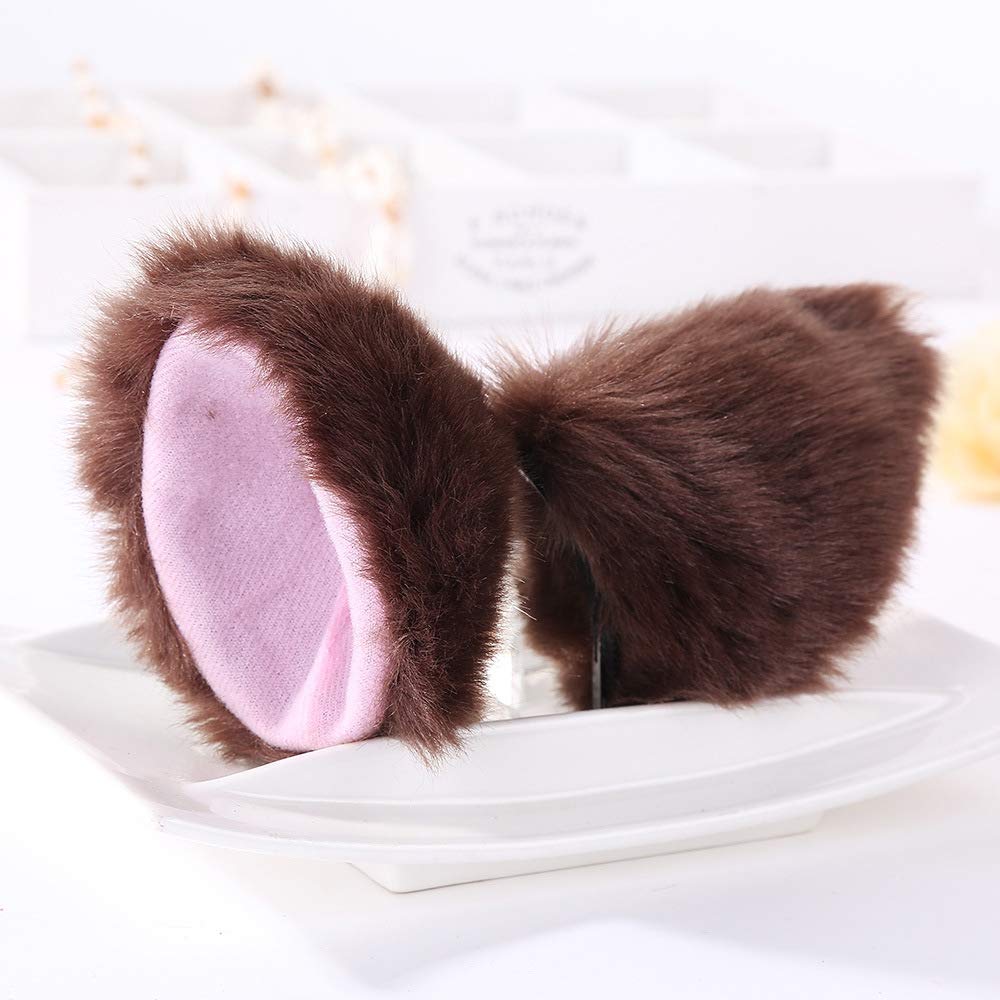 ZCMG Cat Ears Hair Clips Fox Ears Barrettes Women Furry Fur Cat Headpiece Holiday Hair Pins Sweet Halloween Party Decoration Headband Anime Cosplay Costume Kitty Kitten Hair Accessories Coffee - Pink