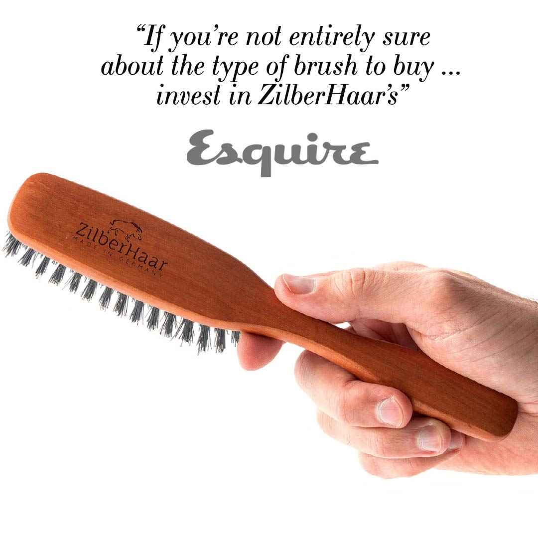 ZilberHaar Long Hair & Beard Brush - Made From Stiff First Cut Boar Bristles And Pearwood - Perfect Beard Care for Men - Works with all Beard Balms and Oils - 8.5 inches long