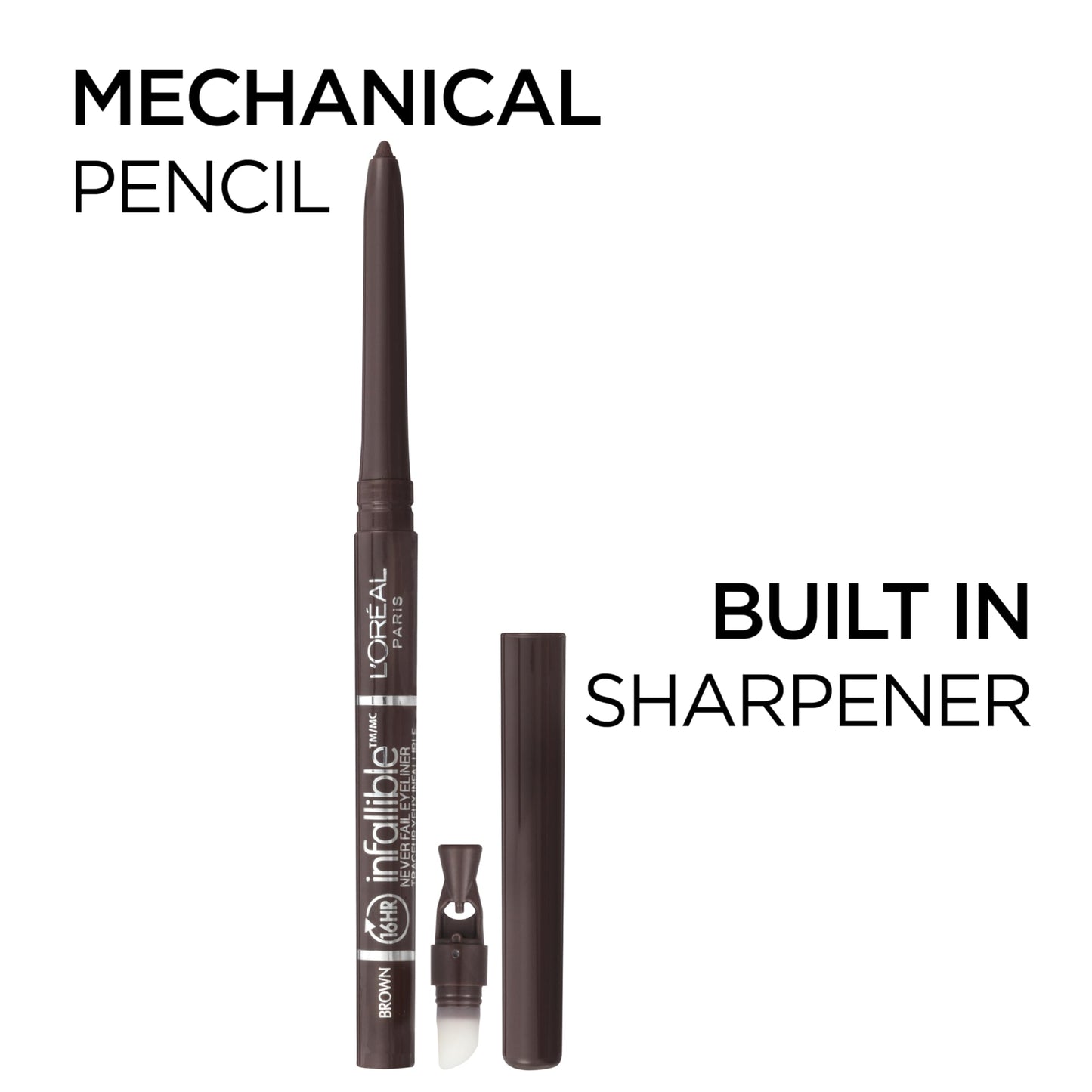 L'Oreal Paris Makeup Infallible Never Fail Original Mechanical Pencil Eyeliner with Built in Sharpener, Black, 0.008 oz., 2 Count