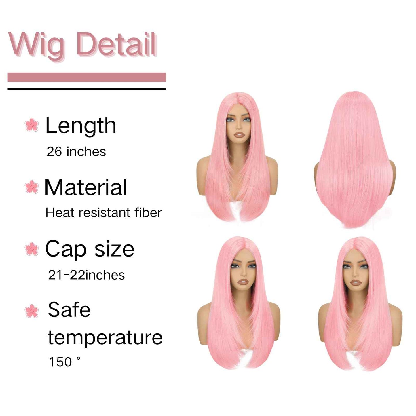 Kmzbasg Pink Lace Front Wig for Women Pre-Plucked Pre Cut Glueless Long Straight Layered Synthetic Ready to Wear Wig 4x6 HD Lace for Girls Party Cosplay and Daily Use 26 Inch
